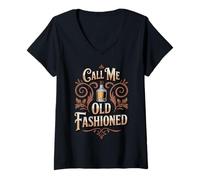 Women's Call Me Old Fashioned Drinking Lover Whiskey Drinker Bourbon V-Neck T-Shirt