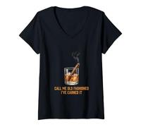 Women's Call Me Old Fashioned Tshirt Drink Burbon Cocktail Whiskey V-Neck T-Shirt
