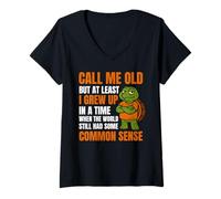 Womens Call Me Old Funny Sarcastic Saying Turtle Humor Design V-Neck T-Shirt