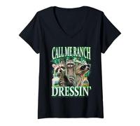 Womens Call Me Ranch Cause I Be Dressing Funny Raccoon Meme V-Neck T-Shirt