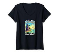 Womens Call me The Fish Wizard - I cast Reel Magic - Funny Wizard V-Neck T-Shirt