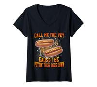 Womens Call Me The Vet Cause I Be Funny Hard Hot Dog Meme Bootleg V-Neck T-Shirt