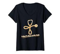 Women's Called to Heal Led By Faith Nurse Medical V-Neck T-Shirt