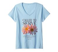 Women's Called to Serve Christian Floral Bible Verse Flowers V-Neck T-Shirt