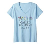 Womens Called to Serve God Quote Christian Bible Verse Mark 10:45 V-Neck T-Shirt