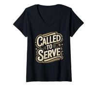 Womens Called to Serve Vintage Distressed Text Design V-Neck T-Shirt