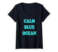 Womens Calm Blue Ocean Mindful Meditation Mantra V-Neck T-Shirt