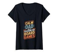 Women's Calm Dad with A Passion for Board Games Strategy V-Neck T-Shirt