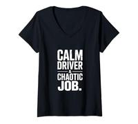 Women's Calm Driver and Chaotic Job Ambulance Driver V-Neck T-Shirt