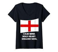 Womens Calm Mind Bold Heart English Soul - England Pride V-Neck T-Shirt
