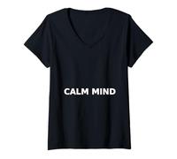 Women's Calm Mind Zen Typography Mindfulness Meditation V-Neck T-Shirt