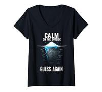 Women's Calm on the Outside Guess Again Iceberg V-Neck T-Shirt