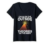 Women's Calm On The Outside Theories On The Inside Conspiracy V-Neck T-Shirt