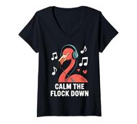 Womens Calm The Flocks Down Flamingo Funny Quote Men Women V-Neck T-Shirt