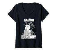 Womens Calvin is My Homeboy Tee - John Calvin Tee V-Neck T-Shirt
