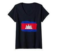 Womens Cambodia Cambodian Flag Cambodian Roots Cambodian Pride V-Neck T-Shirt