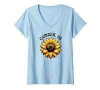 Womens Camden Delaware USA Sunflower Design V-Neck T-Shirt