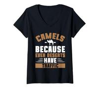 Women's Camels Because Even Deserts Have Traffic Camel V-Neck T-Shirt