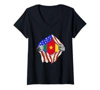 Women's Cameroon Chest America Cameroonian Pride Cameroonian Flag V-Neck T-Shirt