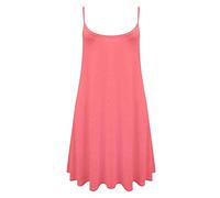 Womens Cami Swing Flared Dress Ladies Vest Plain Sleeveless Top Plus Size Skater#Coral#XXL/XXXL