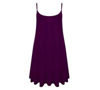 Womens Cami Swing Flared Dress Ladies Vest Plain Sleeveless Top Plus Size Skater#Purple#XL/XXL