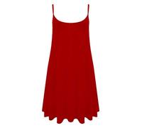 Womens Cami Swing Flared Dress Ladies Vest Plain Sleeveless Top Plus Size Skater#Red#M/L