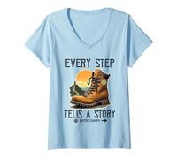 Womens Camino de Santiago Hiking Boot Shirt Scallop Shell Pilgrim V-Neck T-Shirt