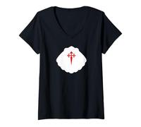 Womens Camino de Santiago Pilgrims Way of Saint James Shell Symbol Gift V-Neck T-Shirt