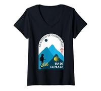 Women's Camino Via de la Plata Woman Walking Santiago 2026 V-Neck T-Shirt