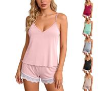Womens Camisole Pyjamas Set, Womens Short Sets Summer 2 Piece, Sexy V | Tops And Lace Trim Shorts Soft Pjs Sets Lightweight Breathable Sleepwear Comfort Nightwear Loungewear