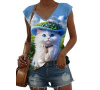 Women's Camisole Tank Top Animal Cute Cat Graphic Vintage Casual Sleeveless V Neck Regular Tops Daily Print Summer Basic Tops Vest Tees