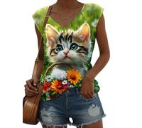 Women's Camisole Tank Top Animal Cute Cat Graphic Vintage Casual Sleeveless V Neck Regular Tops Daily Print Summer Basic Tops Vest Tees
