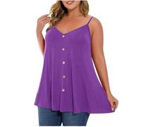 Womens Camisole Top Plus Size Ladies Sleeveless Flowy Summer Tank Top Adjustable Spaghetti Strap Vest V Neck Oversized Tee Shirts Baggy Casual Loose Fit Swing Hem Vest Going Out Tops