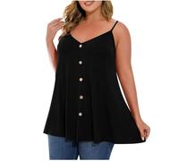 Womens Camisole Top Plus Size Ladies Sleeveless Flowy Summer Tank Top Adjustable Spaghetti Strap Vest V Neck Oversized Tee Shirts Baggy Casual Loose Fit Swing Hem Vest Going Out Tops
