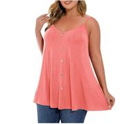 Womens Camisole Top Plus Size Ladies Sleeveless Flowy Summer Tank Top Adjustable Spaghetti Strap Vest V Neck Oversized Tee Shirts Baggy Casual Loose Fit Swing Hem Vest Going Out Tops