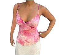 Women's Camisole & Vests Summer Tops for Women,Ladies Summer Slim Fit Tops Floral Print Spaghetti Straps Tank Top Mesh Crop V Neck Cami Top Going Out Elegant Casual Tshirt Blouses