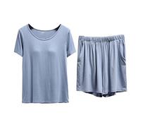 Women'S Camisoles & Vests Pyjamas for Women Uk Women With Chest Pad Bra Underwear Short Sleeved T Shirt Top 5 Pants Summer Thin Of Home Wear Set Dressing Gowns for Women Uk Vest for Women (Blue, XXL)