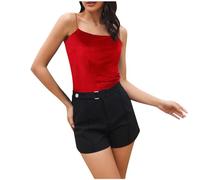 Women's Camisoles & Vests Spaghetti Strap Cropped Tops Sleeveless Tank Vest Top Square Neck Velvet Camisole Sexy Y2k Cami Top Tshirts for Night Club Party Performance Costume Orange