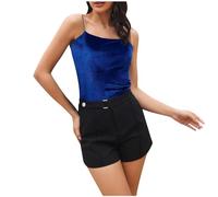 Women's Camisoles & Vests Spaghetti Strap Cropped Tops Sleeveless Tank Vest Top Square Neck Velvet Camisole Sexy Y2k Cami Top Tshirts for Night Club Party Performance Costume Blue