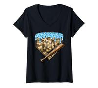 Women's Camo Dripping Ice Cream Baseball Plate V-Neck T-Shirt
