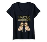 Womens Camo Heels Prayer Warrior Faith God Jesus Christian Women V-Neck T-Shirt