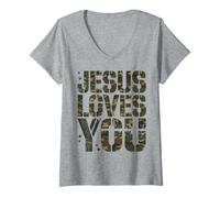 Womens Camo Jesus Love You Funny Christian God Save Son Boy Toddler V-Neck T-Shirt
