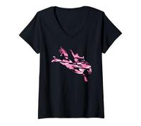 Women's Camo Rodeo Bronc Rider Silhouette | Bucking Horse Western V-Neck T-Shirt