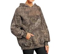 Womens Camo Sweatshirts Long Sleeve Pullover Fleece Crewneck Oversized Camo Hoodies Casual Maple Leaf Print Tops with Pocket (Large,Army Green)