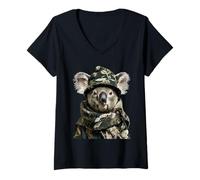 Women's Camouflage Koala Camo Animal Hunter Wildlife Hunting Graphic V-Neck T-Shirt