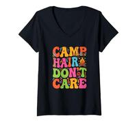 Women's Camp Hair Dont Care Retro Camper V-Neck T-Shirt