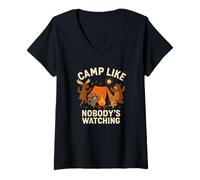 Womens Camp Like Nobody’s Watching Outdoor Animal Camping V-Neck T-Shirt