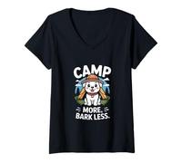 Women's Camp More Bark Less Dog Camping Adventure Outdoors V-Neck T-Shirt