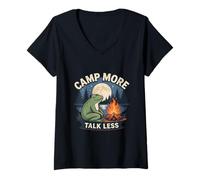 Women's Camp More Talk Less Frog Tent Campfire V-Neck T-Shirt