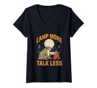 Women's Camp More Talk Less Frog Tent Campfire V-Neck T-Shirt